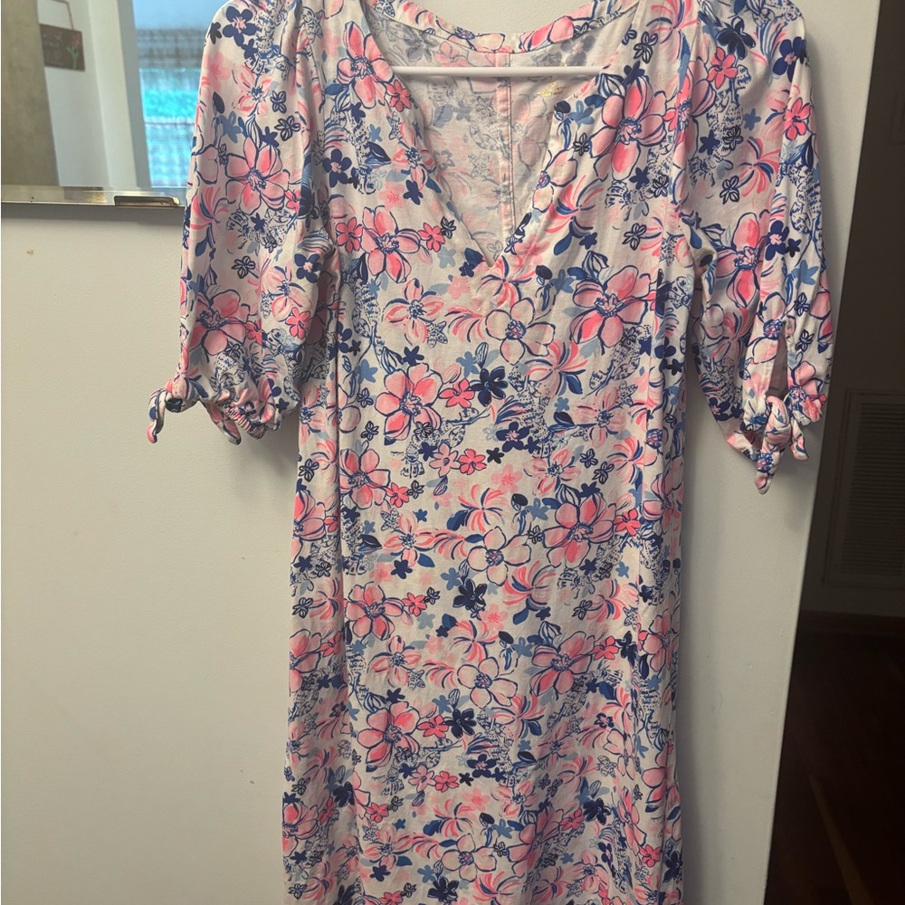 Lilly Pulitzer Pink and Blue Puff Sleeve Sundress
